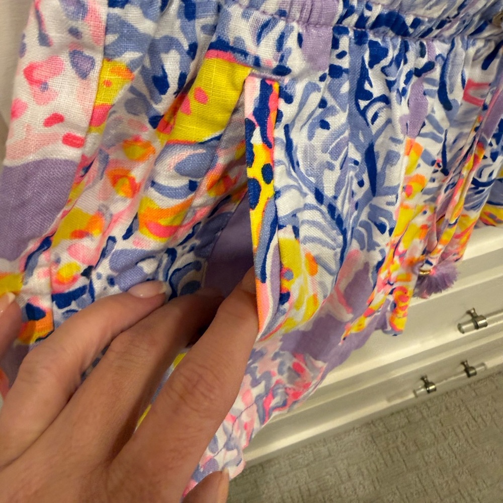 Lilly Pulitzer Pastel Floral Drawstring Shorts in Pink, Yellow & Blue - Picture 4 of 5
